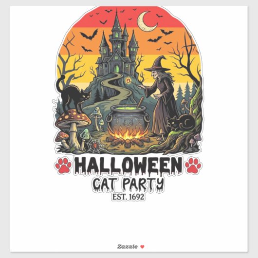 ハロウィン 猫 パーティー 魔女の釜 黒猫の脅かし シール (シート)