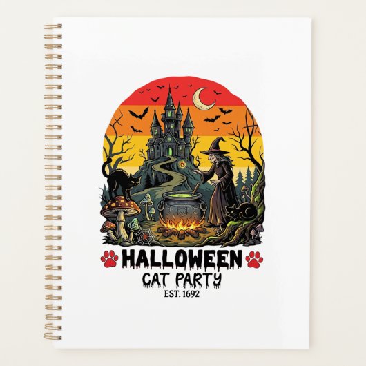 ハロウィン 猫 パーティー 魔女の釜 黒猫の脅かし プランナー手帳 (正面)