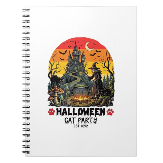 ハロウィン 猫 パーティー 魔女の釜 黒猫の脅威 ノートブック (正面)