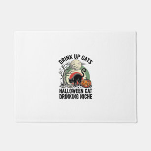 ハロウィン+猫+ビンテージ+ムーン+パーティー+Tシャツ_1 ドアマット