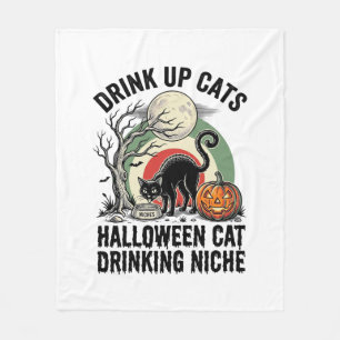 ハロウィン+猫+ビンテージ+ムーン+パーティー+Tシャツ_1 フリースブランケット