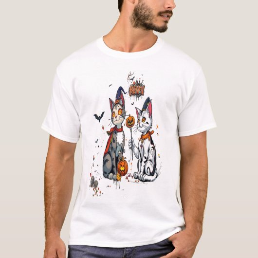 ハロウィン 猫 ホラー アート グラフィティ Tシャツ (正面)