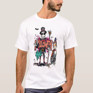 ハロウィン 猫 ホラー アート グラフィティ Tシャツ