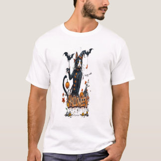 ハロウィン 猫 ホラー アート グラフィティ Tシャツ