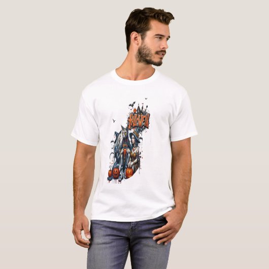 ハロウィン 猫 ホラー アート グラフィティ Tシャツ (正面フル)