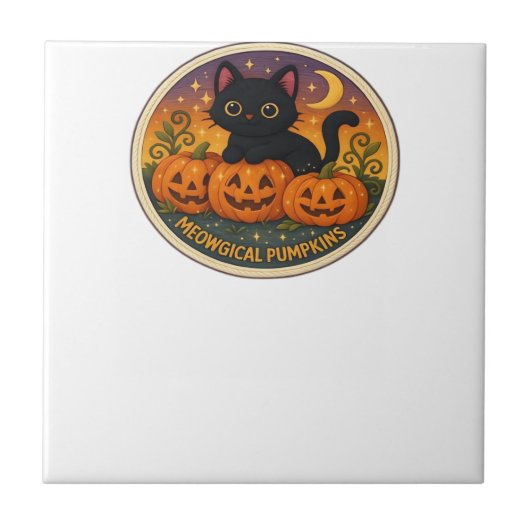ハロウィン 猫 ミャオジカル パンプキン 刺繍 デザイン タイル (正面)