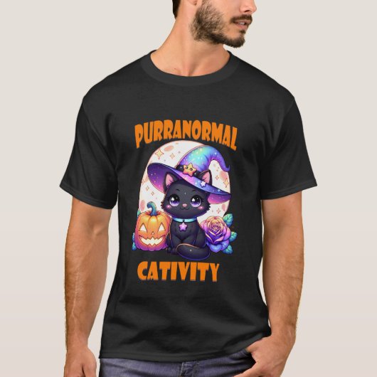 ハロウィン 猫 子猫 魔女 幽霊 パニック 活動性 La Tシャツ (正面)