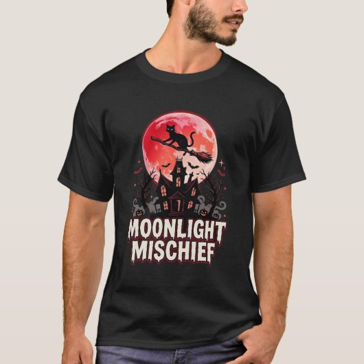 ハロウィン 猫 月夜のいたずら Tシャツ (正面)