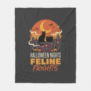 ハロウィン 猫 月夜の魔法 フリースブランケット