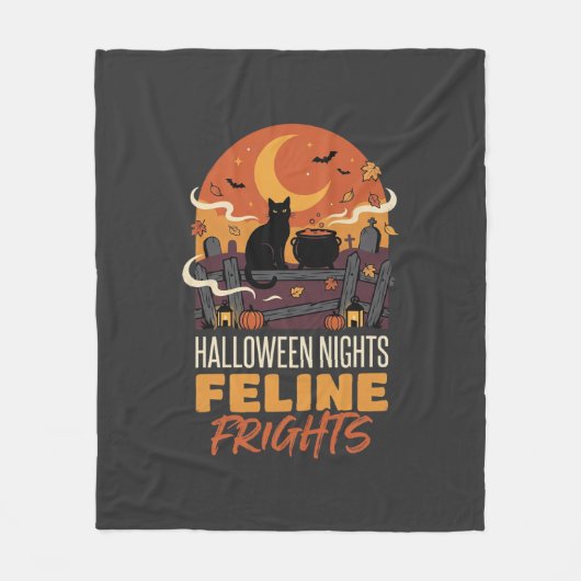 ハロウィン 猫 月夜の魔法 フリースブランケット (正面)