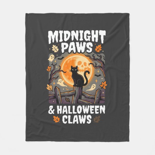 ハロウィン 猫 月 ミスチーフ フリースブランケット (正面)