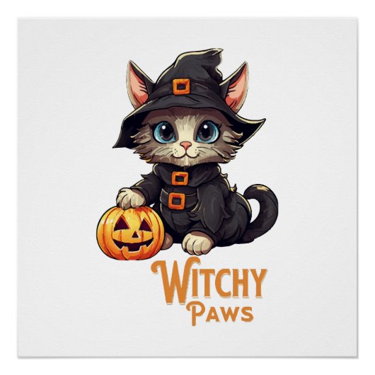 ハロウィン 猫 魔女の手 ポスター (正面)