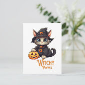 ハロウィン 猫 魔女の手 ポストカード (スタンド正面)