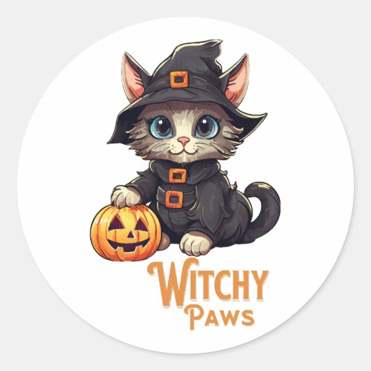 ハロウィン 猫 魔女の手 ラウンドシール (正面)