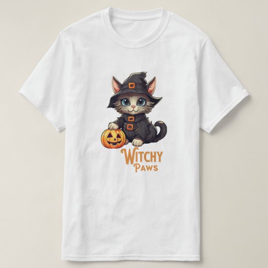 ハロウィン 猫 魔女の手 Tシャツ (デザイン正面)
