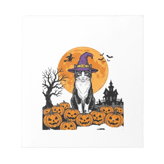 ハロウィン 猫 魔女 かぼちゃ ヴィンテージ スプーキー_1 ノートパッド (正面)