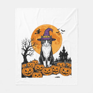 ハロウィン 猫 魔女 かぼちゃ ヴィンテージ スプーキー_1 フリースブランケット