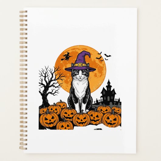 ハロウィン 猫 魔女 かぼちゃ ヴィンテージ スプーキー_1 プランナー手帳 (正面)
