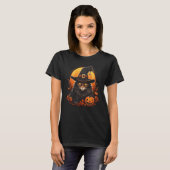 ハロウィン 猫 魔女 コスチューム かぼちゃ 月 面白い 猫 Tシャツ (正面フル)