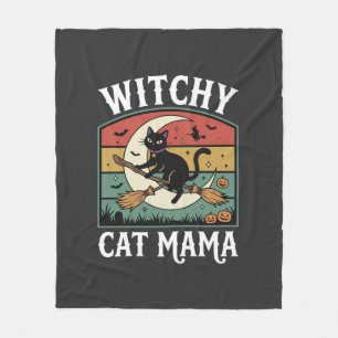 ハロウィン 猫 魔女 ママ フリースブランケット