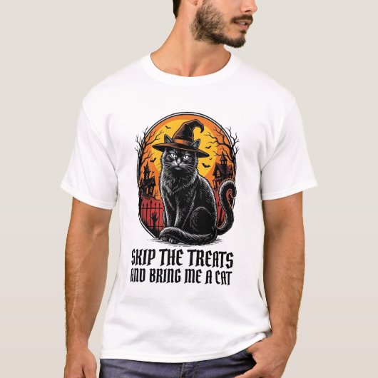 ハロウィン 猫 Tシャツ ヴィンテージ風 彫刻 スプーキー ブラック (正面)