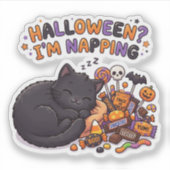 ハロウィン 眠い 黒猫 お菓子 シール (正面)