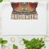 ハロウィン 瞑想 かぼちゃ スケルトン レトロ 太陽 馬 キッチンタオル (折り畳み)
