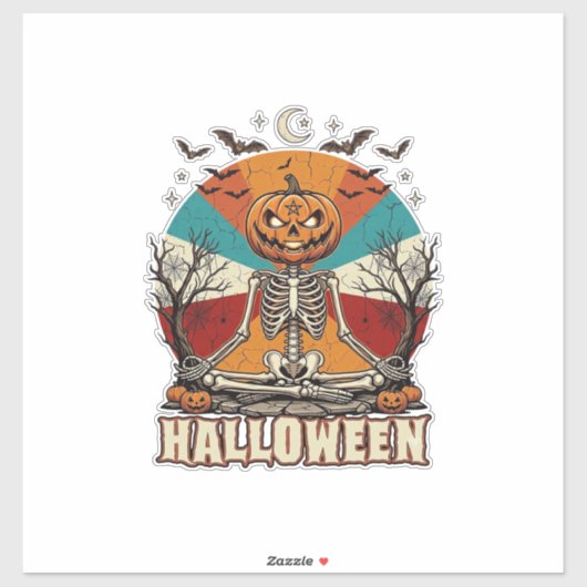 ハロウィン 瞑想 かぼちゃ スケルトン レトロ 太陽 馬 シール (シート)