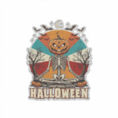 ハロウィン 瞑想 かぼちゃ スケルトン レトロ 太陽 馬 シール (正面)