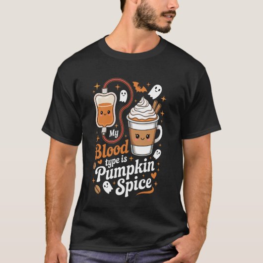 ハロウィン 私の血液型はパンプキンスパイス Tシャツ (正面)