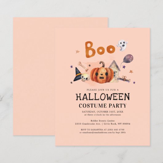 ハロウィン 秋のパーティー招待状 (正面/裏面)