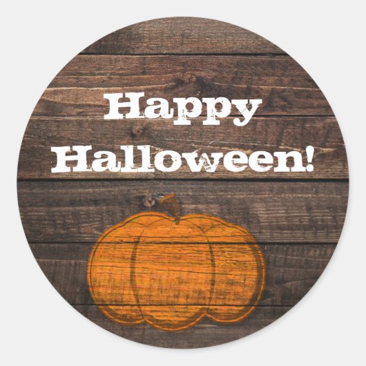 ハロウィン・秋のレトロな木製カボチャのギフト ラウンドシール (正面)