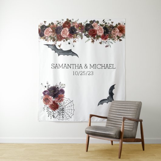 ハロウィン 秋の花のウェディング 水彩画 フラワー タペストリー (インサイチュ)