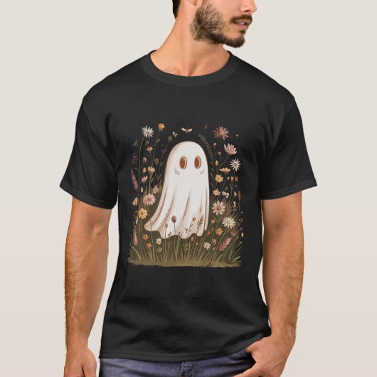 ハロウィン+秋の雰囲気+フラワー+幽霊 Tシャツ (正面)