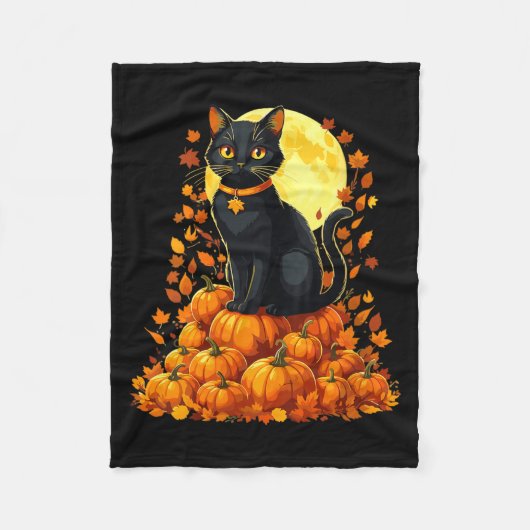 ハロウィン・秋の黒猫のかぼちゃ 女性服 フリースブランケット (正面)