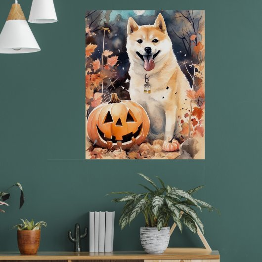 ハロウィン 秋田犬 かぼちゃ スケアリー ポスター (リビング1)