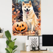 ハロウィン 秋田犬 かぼちゃ スケアリー ポスター (ホームオフィス)