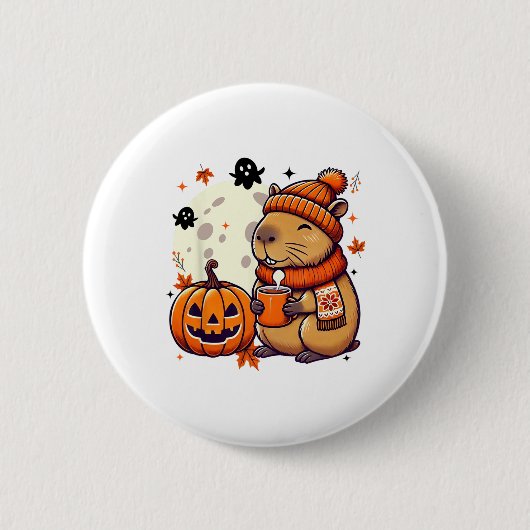 ハロウィン+秋+カピラのコーヒータイム 缶バッジ (正面)