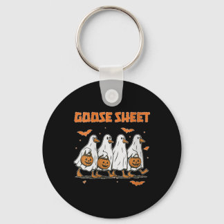 ハロウィン+秋+ガチョウ+ホワイト+ゴースト+フラワー+柄 レディースTシャツ キーホルダー