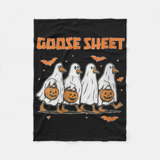 ハロウィン+秋+ガチョウ+ホワイト+フラワー柄+レディース フリースブランケット