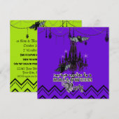 ハロウィン 秋 シャンデリア バット シェブロン ジグザグ 招待状 (正面/裏面)