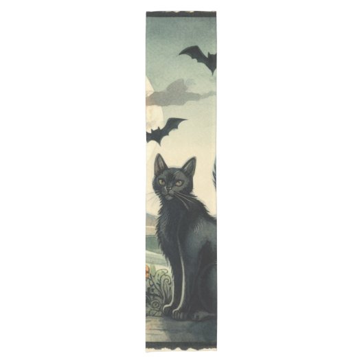 ハロウィン/秋/紅葉 猫 ショートテーブルランナー (正面)