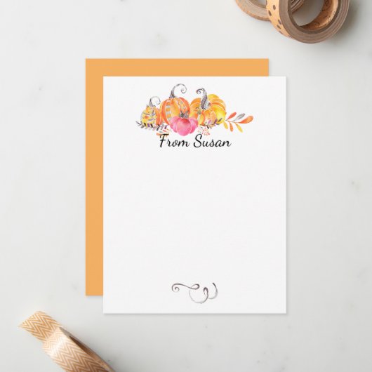 ハロウィン 秋 落ち葉 かぼちゃ 水彩画 ノートカード (正面/裏面インサイチュ)