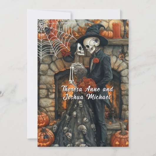  ハロウィン 結婚式 スケルトン 黒クモ コウモリ   招待状 (正面)