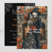  ハロウィン 結婚式 スケルトン 黒クモ コウモリ   招待状 (正面/裏面)