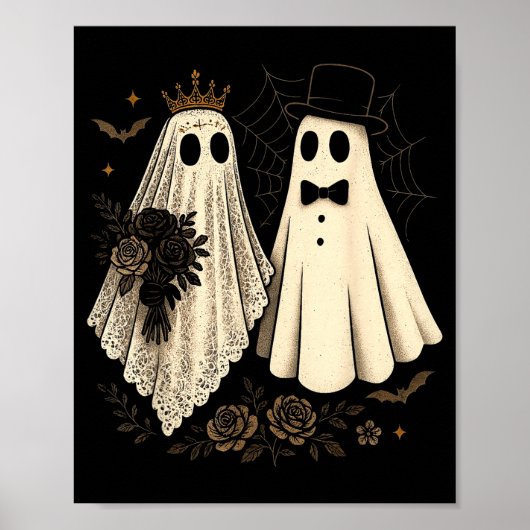 ハロウィン 結婚式 スプーキー ゴースト 花嫁と花婿 ポスター (正面)