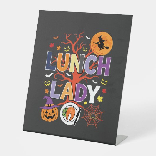 ハロウィン 給食のおばさん 魔女 キッチン ベクター 台座サイン (正面)