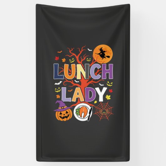 ハロウィン 給食のおばちゃん 魔女 キッチン ベクター 横断幕 (縦)