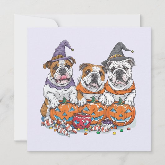ハロウィン 英語 ブルドッグ パンプキン 招待状 (正面)