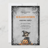 ハロウィン 衣装パーティー 怖い骸骨とカボチャ 招待状 (正面)